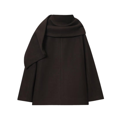 TFMLN Winter New Ladies Solid Jackets Elegant Long Sleeve Pockets Coat Fashion Scarf Collar Warm Short Jacket Streetwear