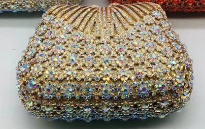 Women Gold Color Flower Rhinestones Clutch Bags Crystal Evening Purse Stones Metal Clutches Small Minaudiere Handbag Wedding Bag