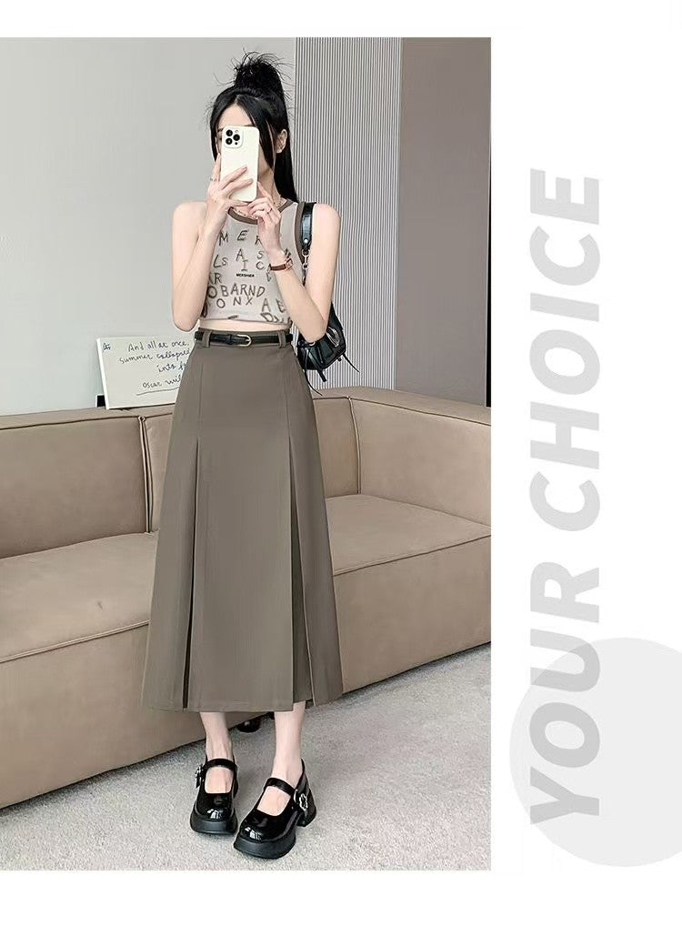 plus Size Suit Skirt Women Summer New Elastic High Waist Slim A-Line Skirt Belly Cover Pleated Skirt Korean Sle Casual Wear
