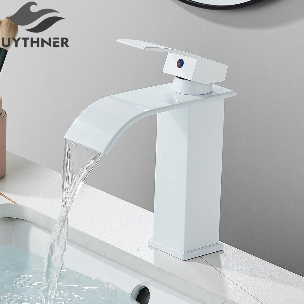 Brushed Golden Basin Faucets Elegant Waterfall Bathroom Sink Faucet Single Lever Hole Deck Mount Brass  Mixer Taps