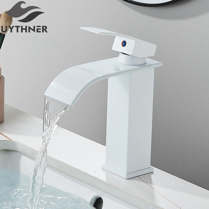 Brushed Golden Basin Faucets Elegant Waterfall Bathroom Sink Faucet Single Lever Hole Deck Mount Brass  Mixer Taps