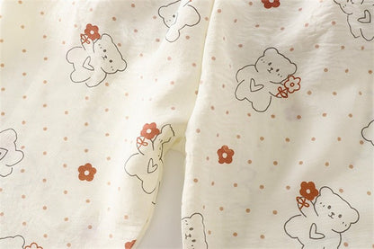 Kids Home Clothes 2Pcs Set Baby Loose Pajamas Fashion Girl Lace Floral Print Sleepwear Children Air Conditioner Long Sleeve Pant