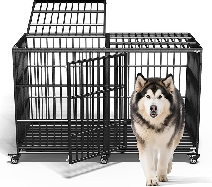 Caixa de Transporte para Cães para Raças Grandes/Gigantes Indestrutível, 162 cm, Reforçada, com Rodas Traváveis, Portas Duplas, Alta Ansiedade