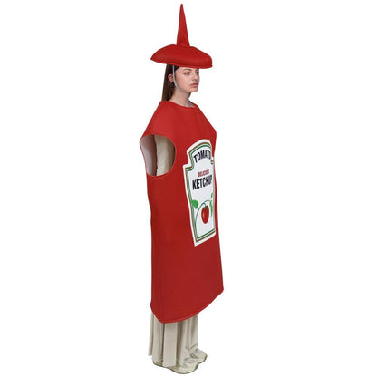 Zawaland Red Tomato Delicious Ketchup Costume Adult Boy Girl Funny Disguise Suit Yellow Mustard Halloween Cosplay Party Clothes