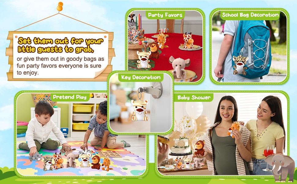 10-50 PCS Small Safari Stuffed Animals Bulk 12cm Jungle Animal Mini Plush Toys for Party Favors Birthday Baby Shower Gift Bags