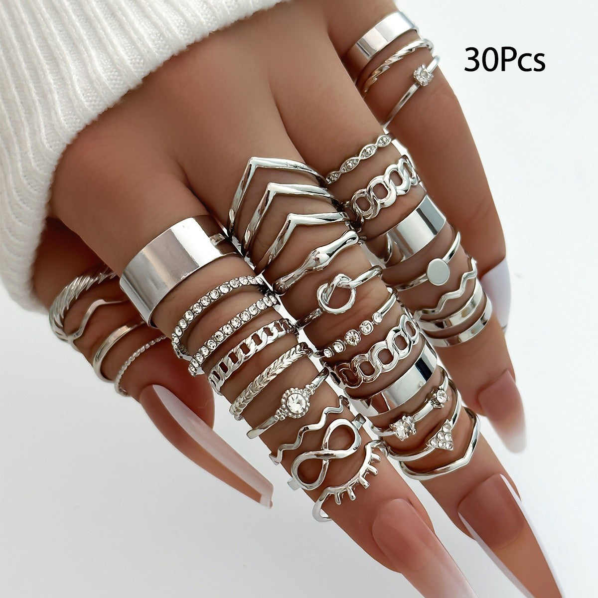 30 Peças de Anéis de Dedo Geométricos Boêmios para Mulheres Conjunto de Anéis Dourados Prateados Acessórios de Joias de Festa da Moda para Meninas
