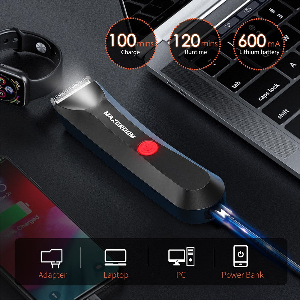 MAXGROOM Man Body Hair Trimmer IPX7 Waterproof Pubic&Groin Hair Groomer Electric Ball Shaver with LED Light Rechargeable Trimmer