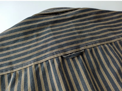 2025 Spring and Autumn New American Retro Woven Striped Cargo Shirt Men's Simple 100% Cotton Washed Double Pockets Thin Jacket