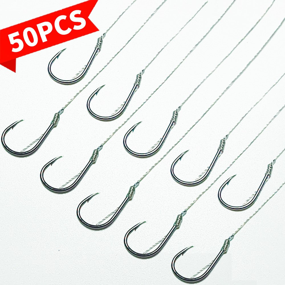 50 Anzóis Pequenos Com Linha PE 3#-8# Anzóis Pré-Amarrados String Hook Sub-linha para Pesca de Carpa
