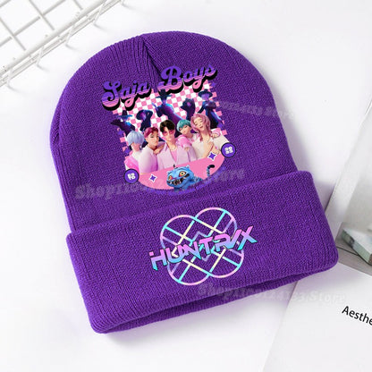 Demone Hunter Kids Knitted Hat Cute Anime Print Girl Beanie Cap Headgear Outdoor Street Warm Knit Cap Y2K Kawaii Game Party Gift