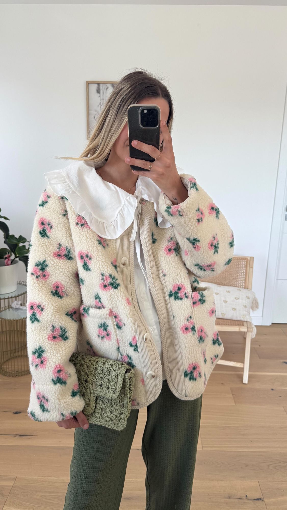 Women Printed Short Fleece Jacket Fashion Casual Round Neck Single Breasted Pocket Loose Jackets Lady Daily Commute Office Coat