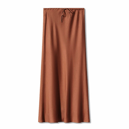 New In 2025 Spring Summer Solid Color Satin Long Skirt For Women High Waist Lace