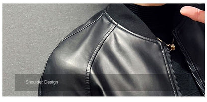 Men SprAutumn Thin Style Motorcycle Leather Jacket Fashionable Motorcycle Leather Jacket Fabric Soft Version Slim Simple Coat