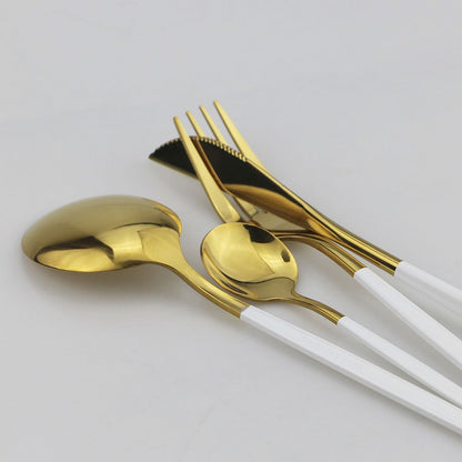 8 colheres de mesa de jantar, talheres de aço inoxidável, prateado, talheres dourados, utensílios de cozinha, talheres pretos.