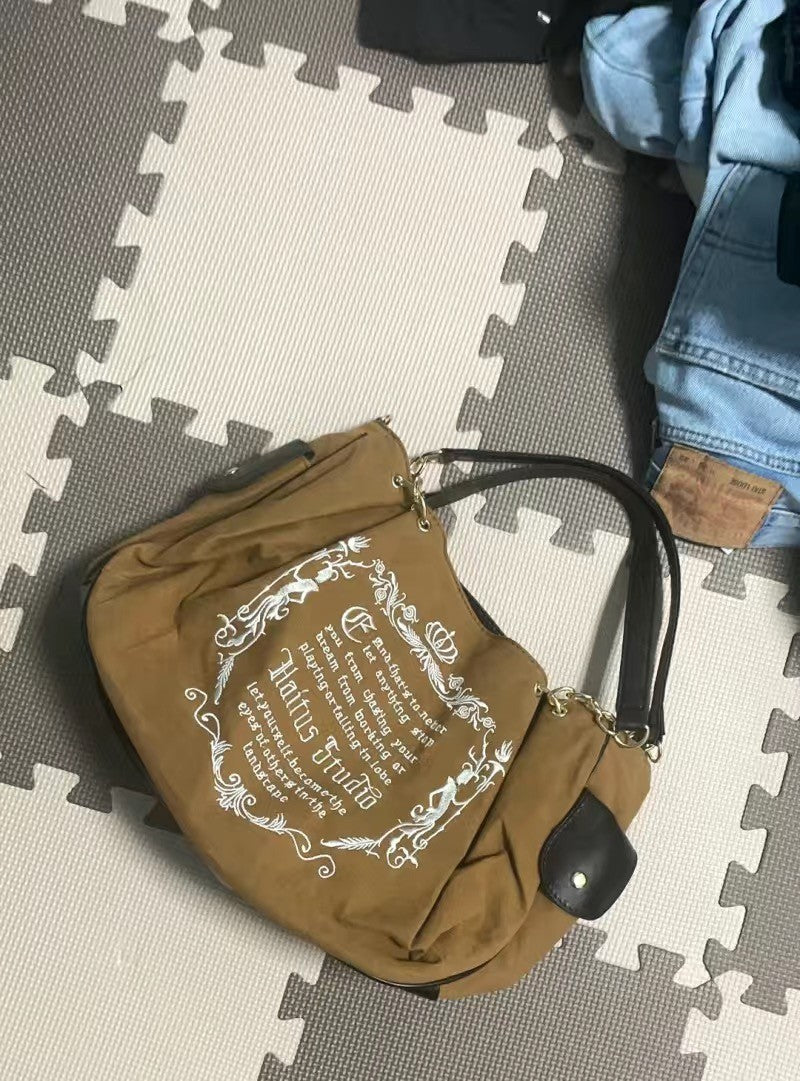 bags woman season 2024 spring summer Y2k Shoulder Bag embroidery  vintage handbags Large capacity letter bag pink bag