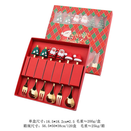 Christmas Cutlery Set Elk Dessert Scoop Fruit Fork Coffee Spoon Stainless Steel Dessert Fork 4/6PCS Christmas Spoons Fork Set