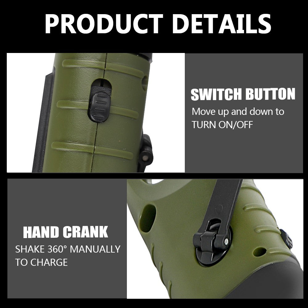 Solar Led Flashlights Portable Hand Cranked Dynamo Torch for Outdoor Riding Camping Power Hiking Long-range Emergency Lantern