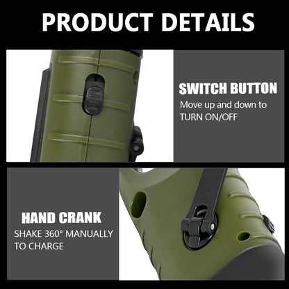 Solar Led Flashlights Portable Hand Cranked Dynamo Torch for Outdoor Riding Camping Power Hiking Long-range Emergency Lantern