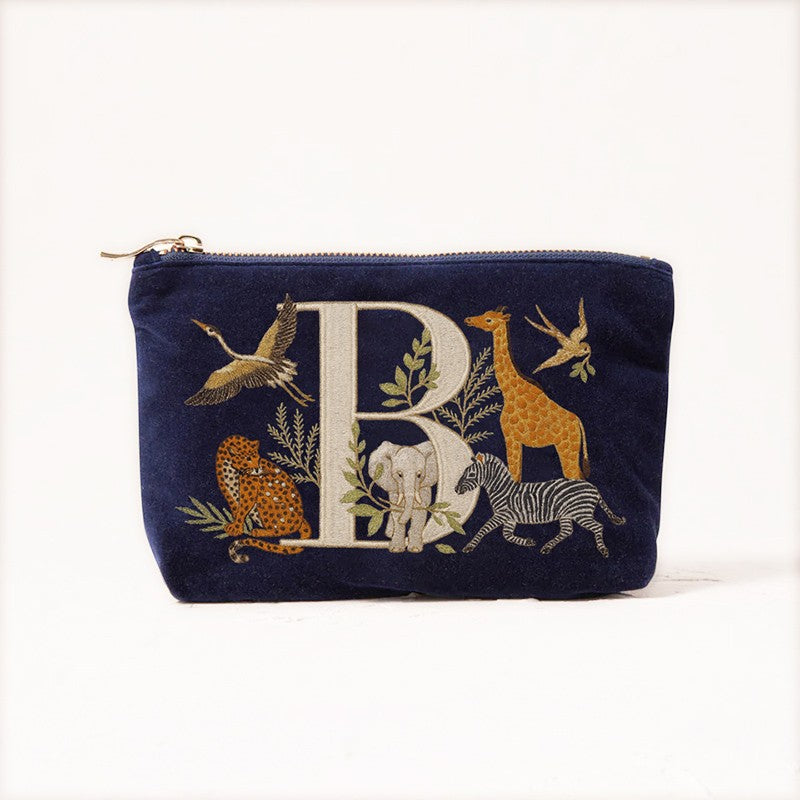 Velvet Clutch Makeup Bag Featuring Cute Animal Alphabet Print