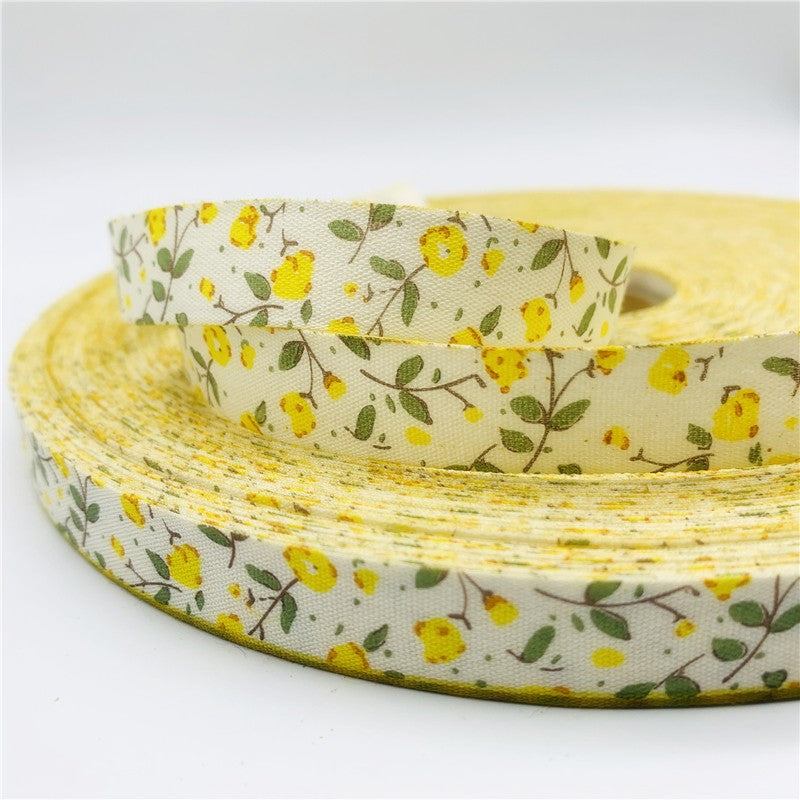 5yards/Lot 15mm Printed Flower Cotton Ribbon Handmade Design For Christmas Decoration DIY Apparel Sewing Fabric