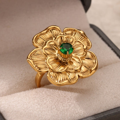 Anéis de Luxo em Aço Inoxidável Banhado a Ouro Pedra Colorida Zircônia Cristal Coração Anel Feminino Casamento Joias Boho Presente de Natal