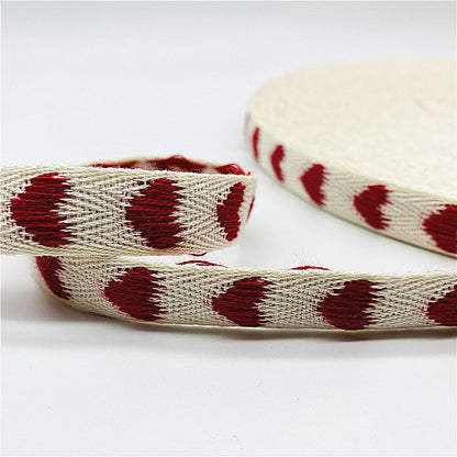 5yards/Lot 15mm 100% Cotton Ribbon Heart Handmade Hserring Bone Ribbon For Apparel Sewing Fabric DIY Christmas Decoration