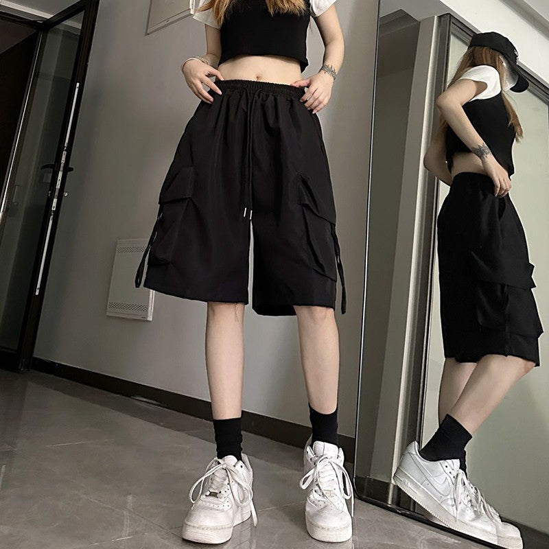 S-3Xl Y2K Cargo Shorts Women Harajuku Black Oversized Wide Leg Shorts Summer Streetwear Fashion High Waist Baggy Short Pants New