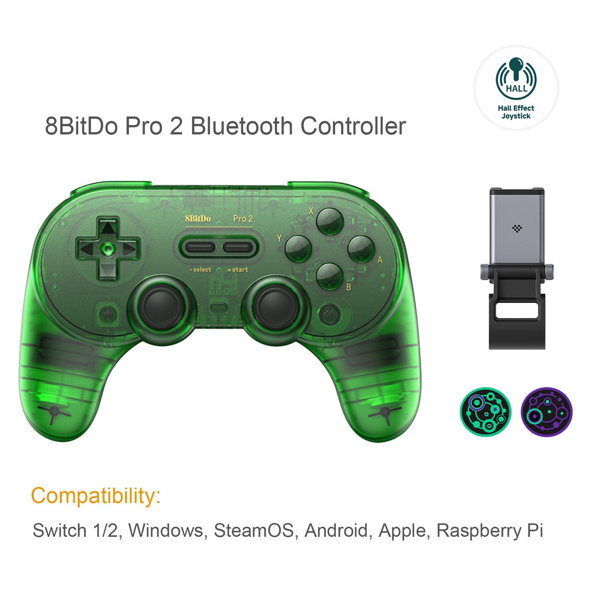 8BitDo Pro 2 Bluetooth Controller Hall Effect Joystick Gamepad for Apple Nintendo Switch 2 PC MacOS Android Steam Deck