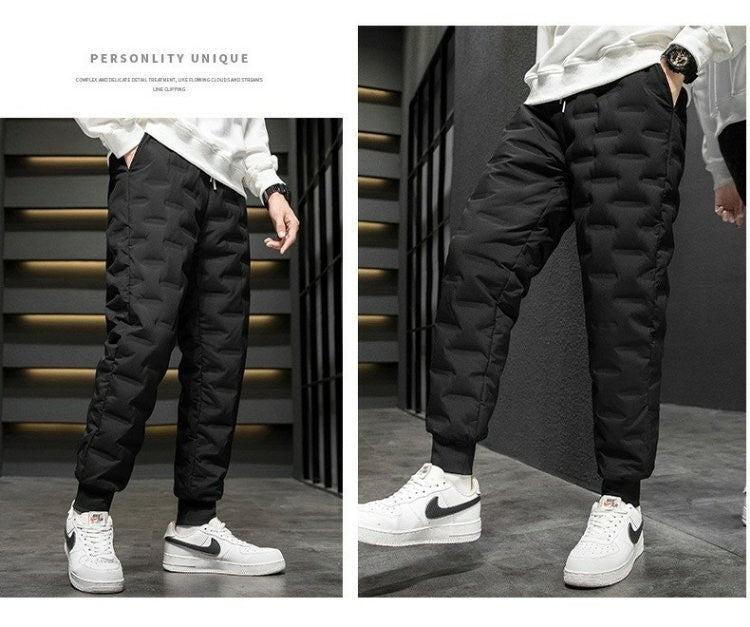 Calças Masculinas de Algodão com Penugem Corta-Vento Impermeáveis Quentes Esportivas de Inverno Soltas para Neve Longas Jovens Casuais Modernas ...