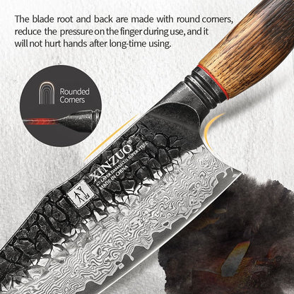 XINZUO 1-6-Piece Damascus Knife Set 67-Layer Steel White Oak Red G10 Handles Paring Utility Cleaver Santoku Bread Knife