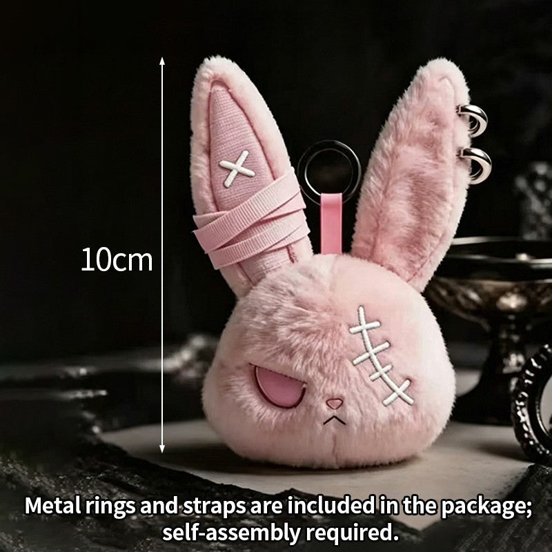 Gothic Bunny Plush Keychain Rabbit Bag Charm Bandage Rabbit Pendant Dark Horror Bunny Doll Keyring Bag Charm Halloween Gifts