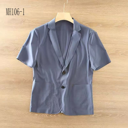 Summer lightweight slim fit ice silk mini suit men's mid sleeve thin style single west short sleeved casual suit jacket MH106