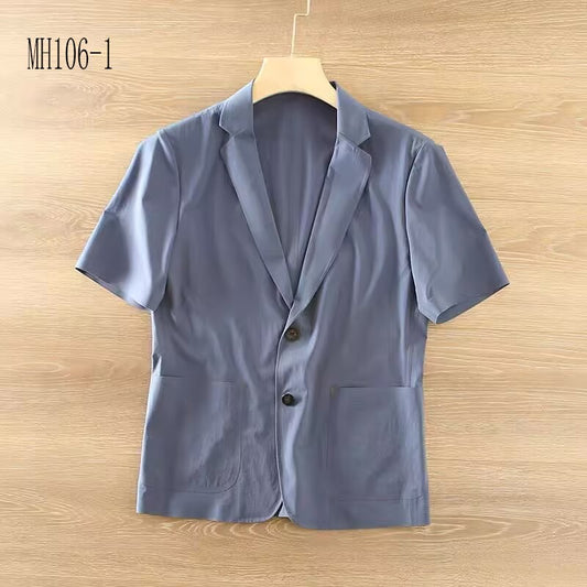 Summer lightweight slim fit ice silk mini suit men's mid sleeve thin style single west short sleeved casual suit jacket MH106