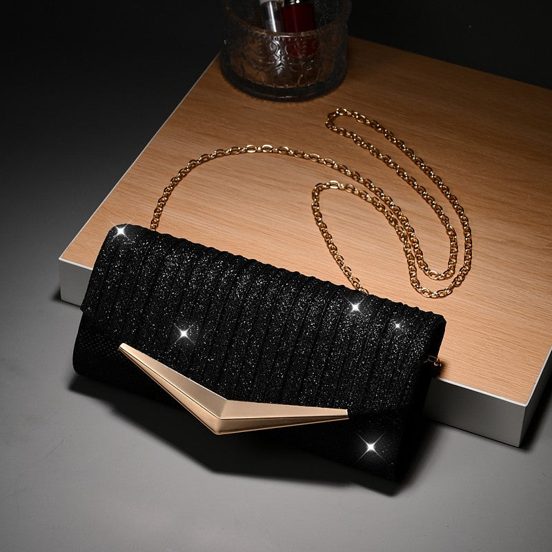 Luxury Envelope Evening clutch Bag New Bright Grain Wrinkle Textured Long Hardware shoulder bag Wedding Handbag for wedding bag