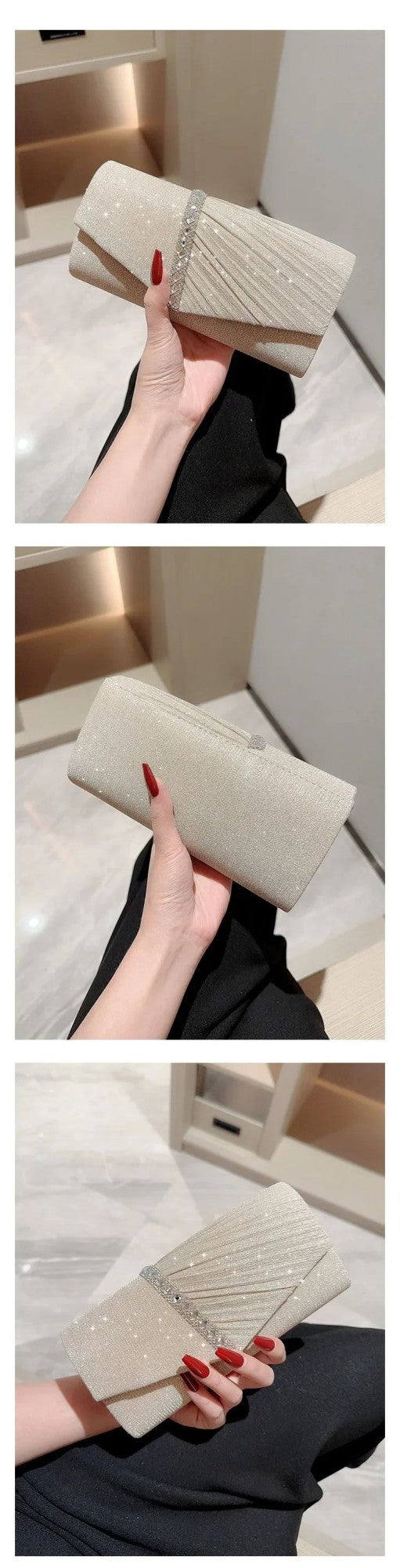 Glitter Ladies Silver Clutch Bag Envelope Evening Bag Fashion Elegant Long Purse Women Chain Shoulder Bags Wedding Party Handbag