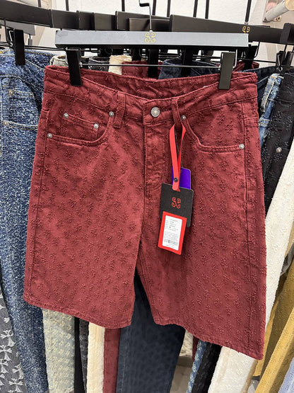 New Summer Men Distressed Short Jeans Vintage Jacquard Straight Leg Men's Denim Shorts Pants