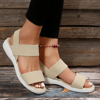 Women's Knit Elastic Cloth Wedge Sandals Slip On Lightweight Walking Sandals Women Plus Size Comfortable Summer Shoes Woman 2024