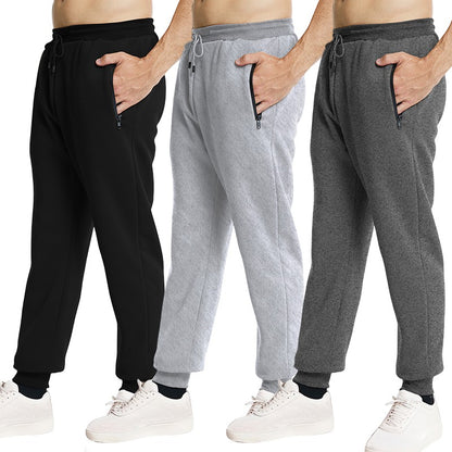 Novas Calças de Moletom Masculinas com Zíper Lateral Bolsos Jogger Calças de Treino Elástico Cintura Esporte Casual Calças Larga Fitness Academia Roupas