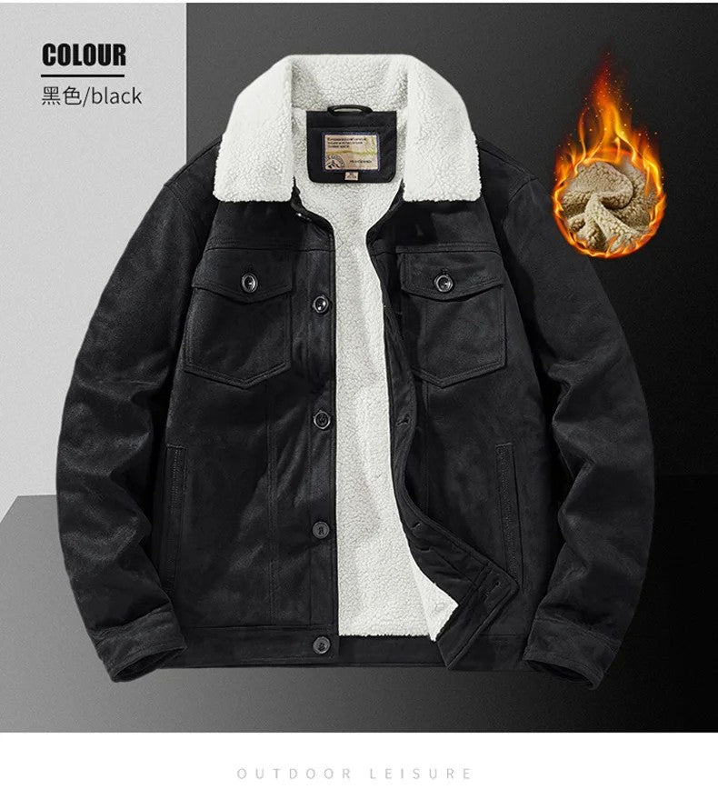 NEEDLESNOAH Autumn Winter Men Warm Pilot Jackets Fleece Suede Thick Coats Male Single Breasted Classic Parkas Fahion Windbreaker