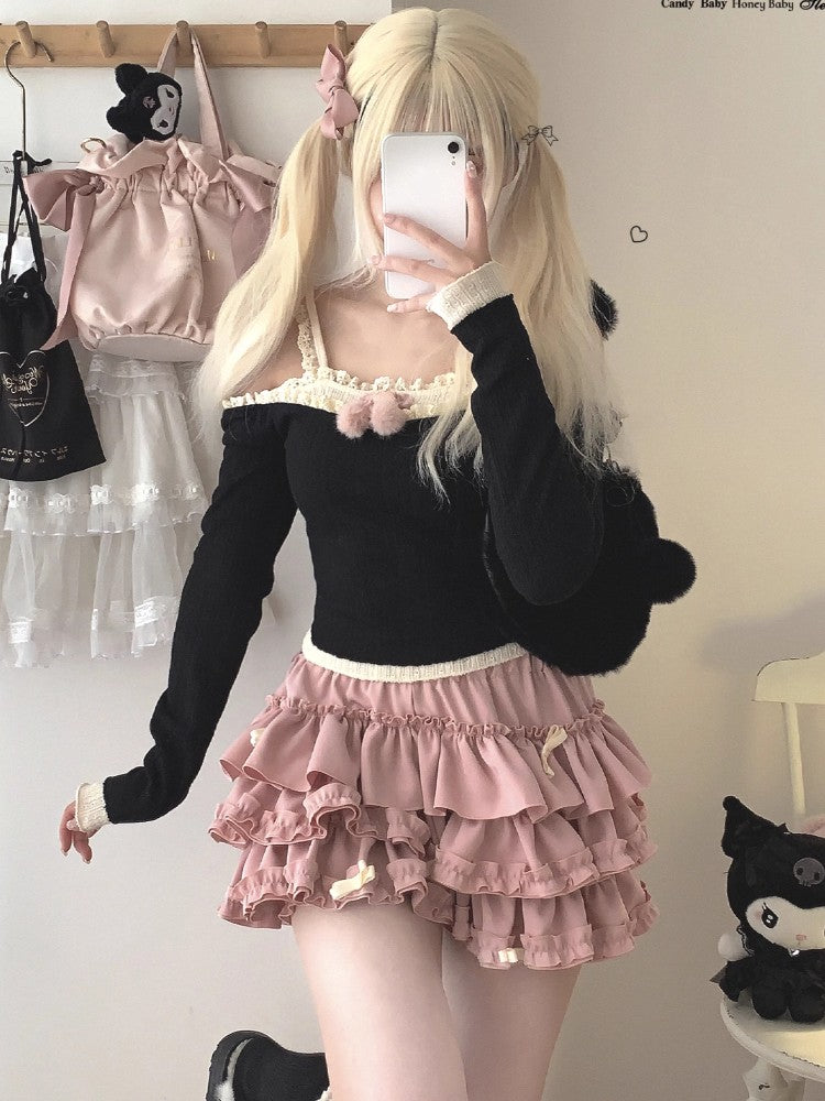 Y2K Sweet Ruffles Mini Skirt Women Kawaii Lolita Bow A Line Skirts Harajuku Japanese Cute High Waist Pink Blue Cake Skirt