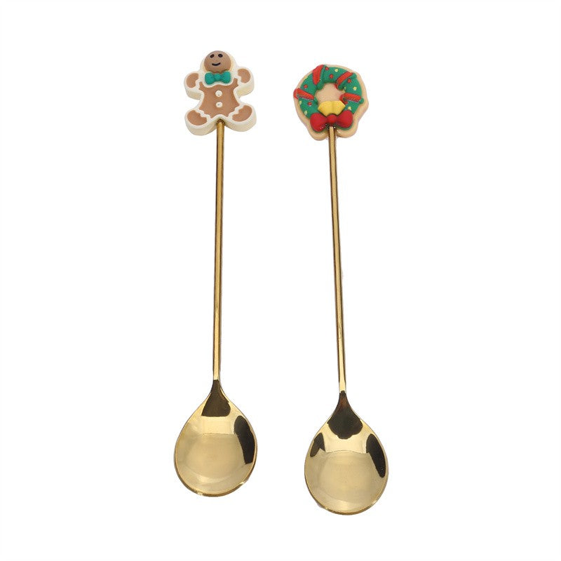 Christmas Gift  Deco Tableware Cutlery Set Elk Christmas Tree Decoration Dessert Spoon Fruit Fork Coffee Spoon Cutlery Gift