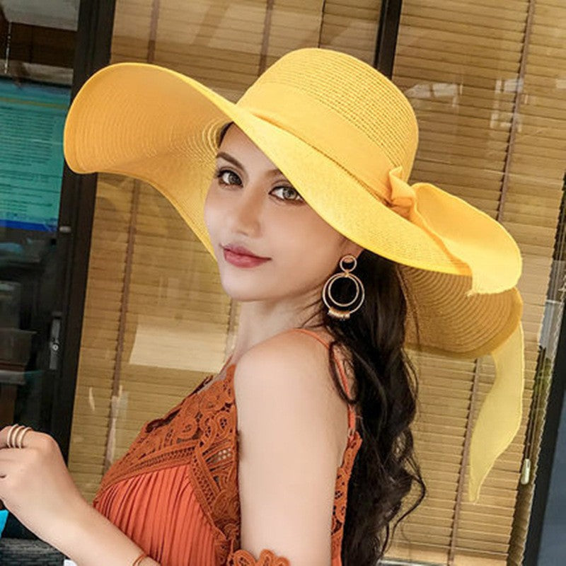 Summer Woman Hat Wide Brim Straw Hat For Women Holiday Beach Visor Fashion Panama Cap For Girl Sunscreen Sun Bucket Hat Foldable