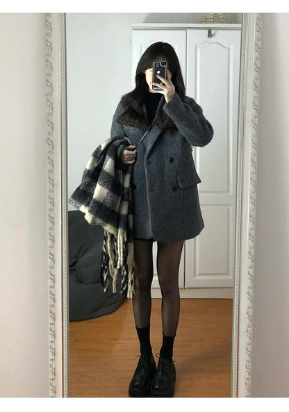 Temperament 2025 New Autumn Winter Women Woolen Suit Thick Coat Korean Style Wool Overcoat Female Office Lady Tops Female Jacket