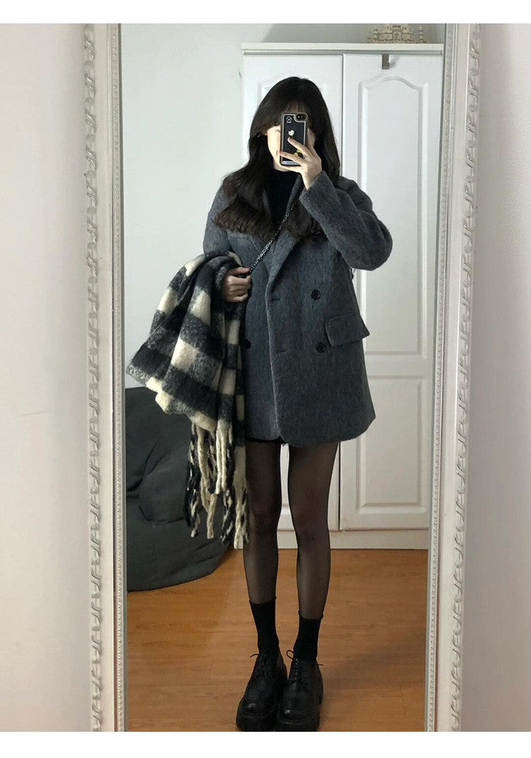 Temperament 2025 New Autumn Winter Women Woolen Suit Thick Coat Korean Style Wool Overcoat Female Office Lady Tops Female Jacket