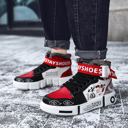 Mens Board Shoes 2025 Winter New High Top Winter Warm Casual Sports Shoes Flat Cotton Comfortable Outdoor Walking Shoes for Men