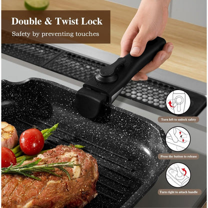 20 Pcs Pots and Pans Set Non Stick, Ceramic Cookware Set Detachable Handle, RV Kitchen Cooking Set Removeable Handles, Oven Safe