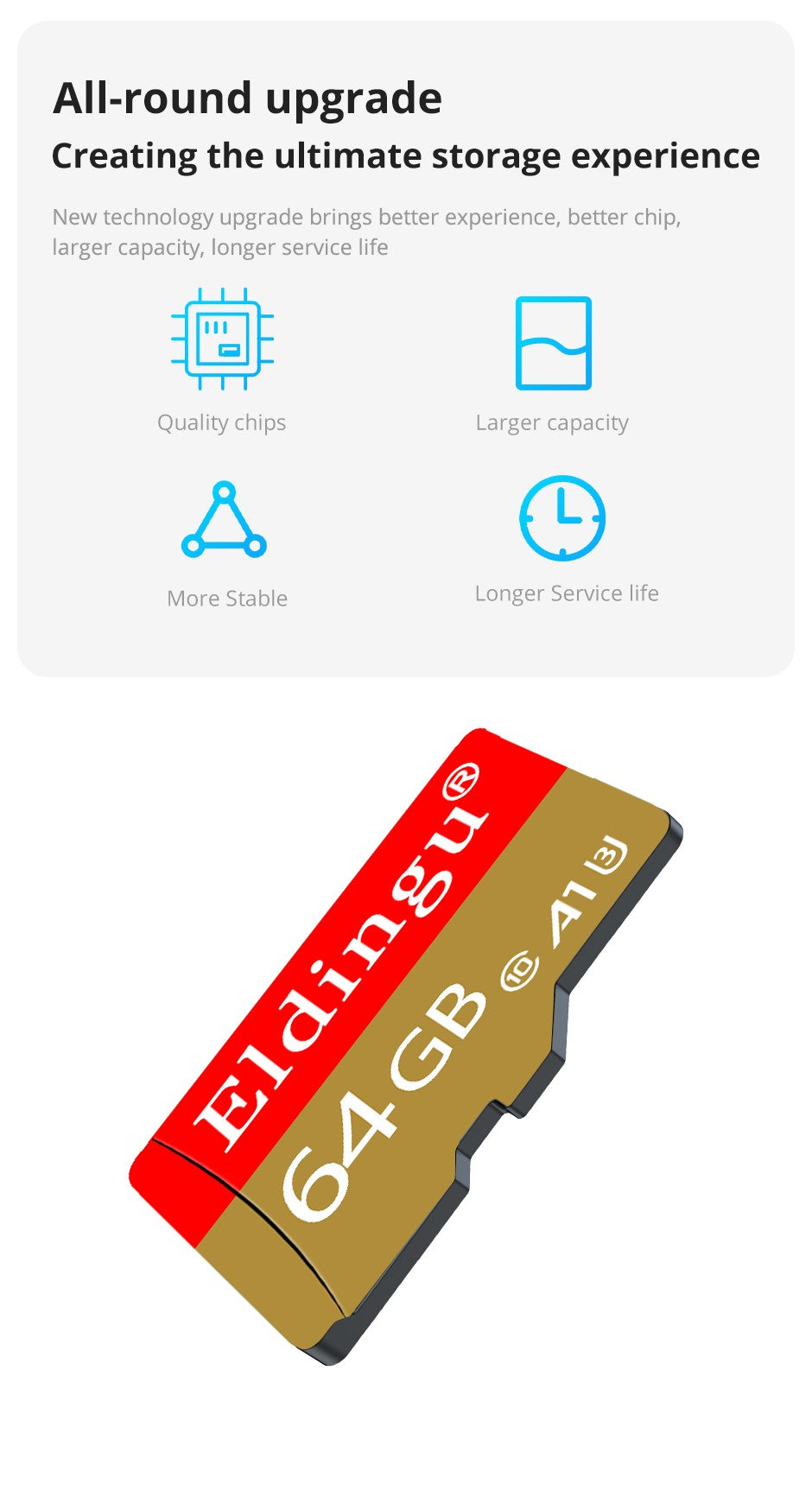 Eldingu Original TF Card 64G Class10 A1 for Surveillance Video MP3 MP4 Mobile Phone Memory Card 32GB U1 TF Card 128GB U3