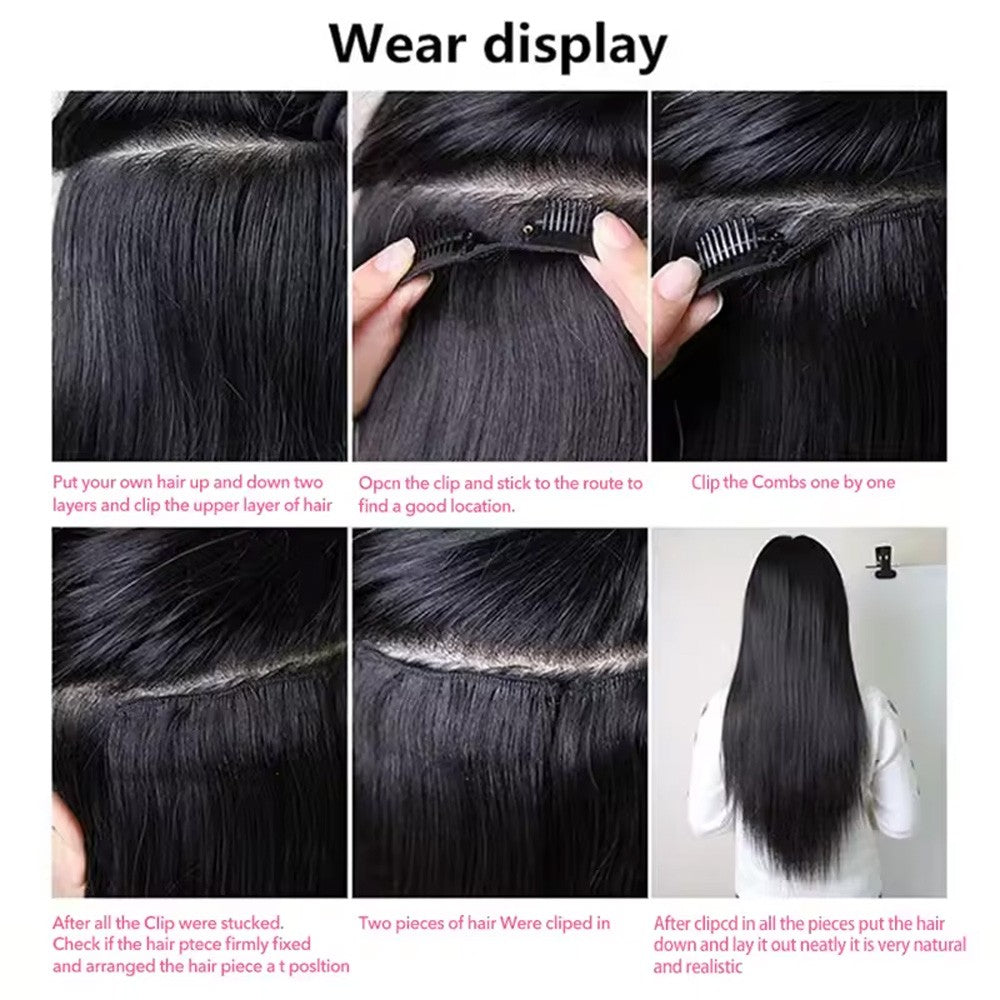 Apliques de Cabelo Lisos com Presilha em Extensões de Cabelo Preto Suave Apliques de Cabelo 16-28 Polegadas Apliques de Cabelo Grossos com Presilha
