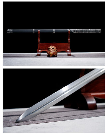 Classic Tang Dynasty Straight Sword Plain Polished Blade Matte Black Scabbard Traditional Tang Dynasty Jian Collectible Sword