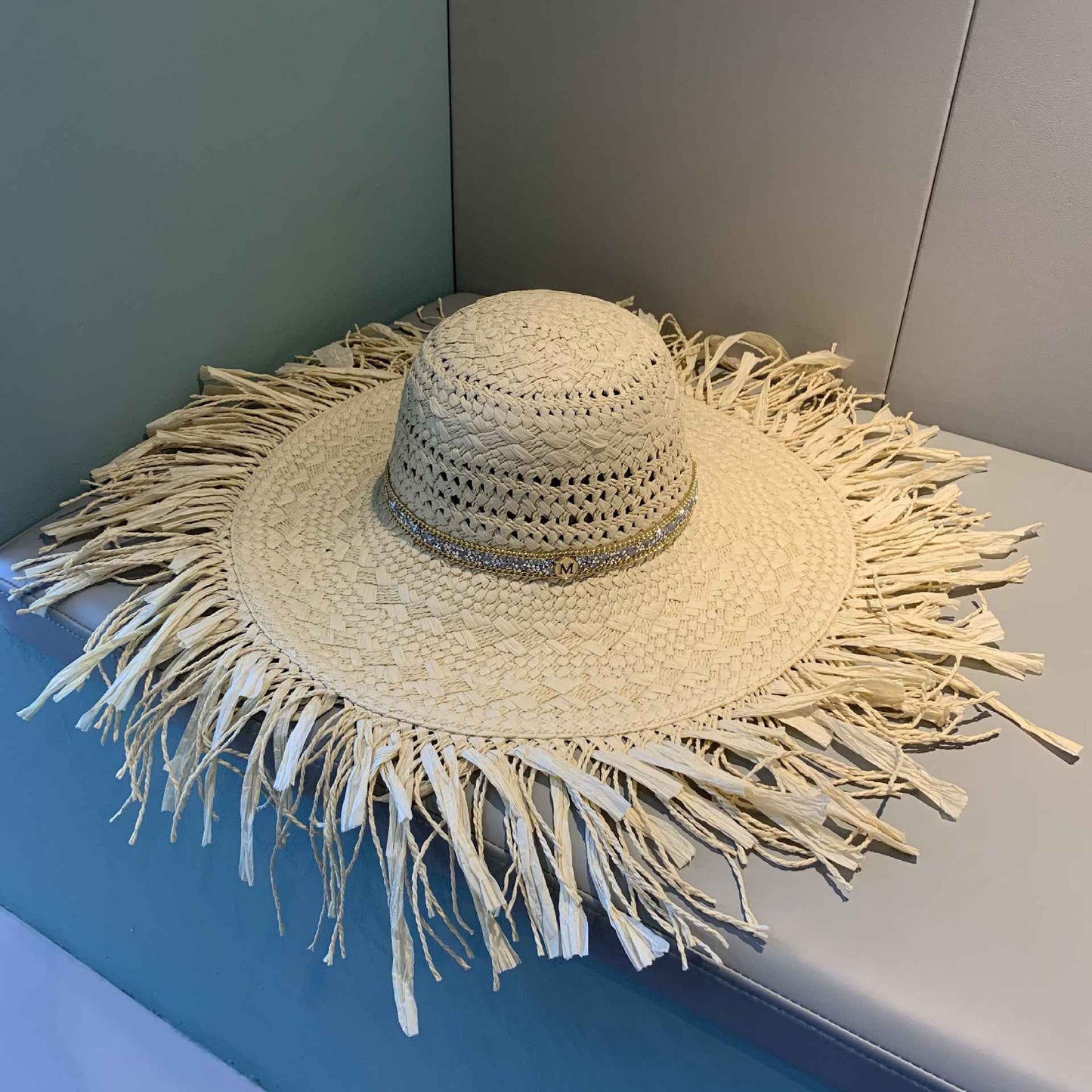Straw hat women summer Large eaves beach vacation photo sunscreen straw hat personality European style foldable beach hat